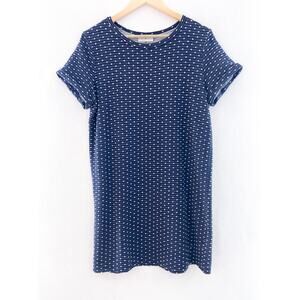 Everly Women's Navy Blue Textured Shift Dress Medium Rolled Sleeve Shirt Dots